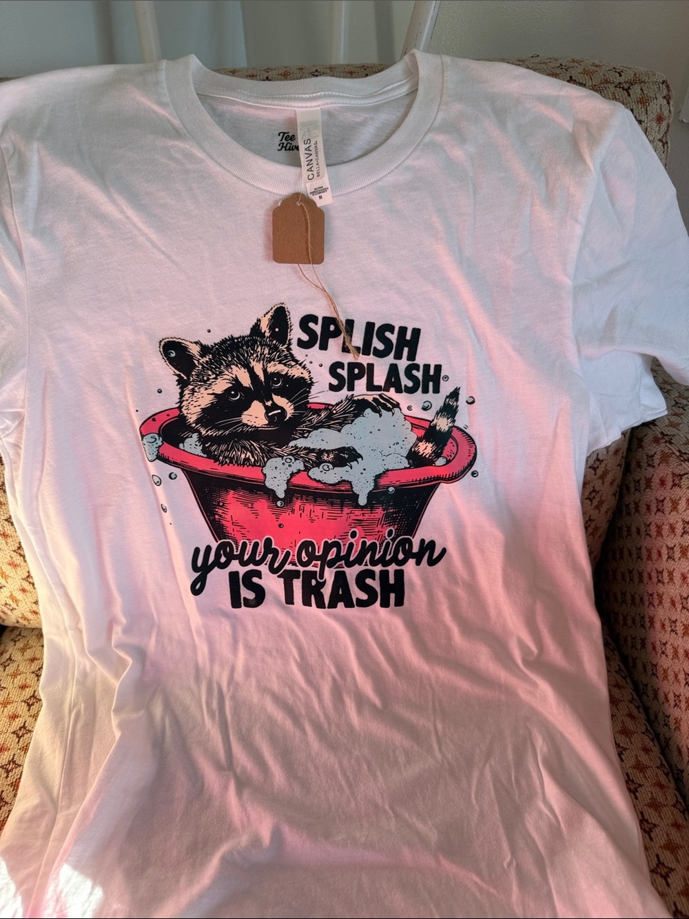 Splish Splash Raccoon Graphic T-Shirt - White